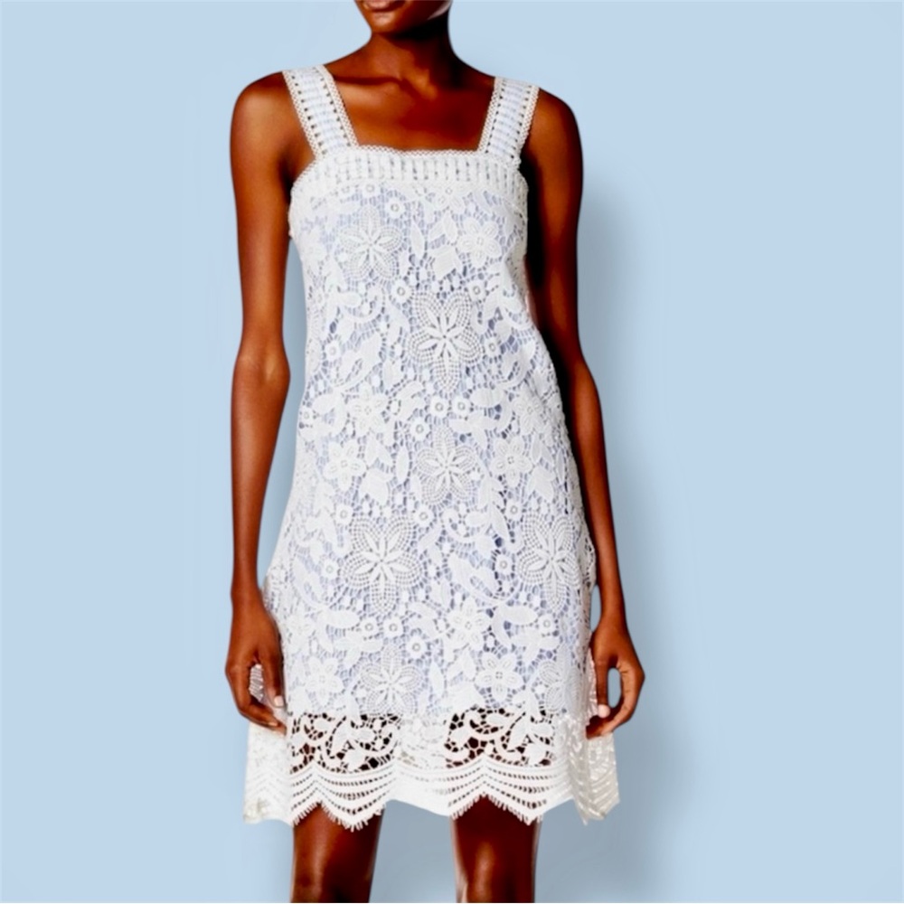 ROMEO & JULIET White Lace Blue Stripe Mini Dress
